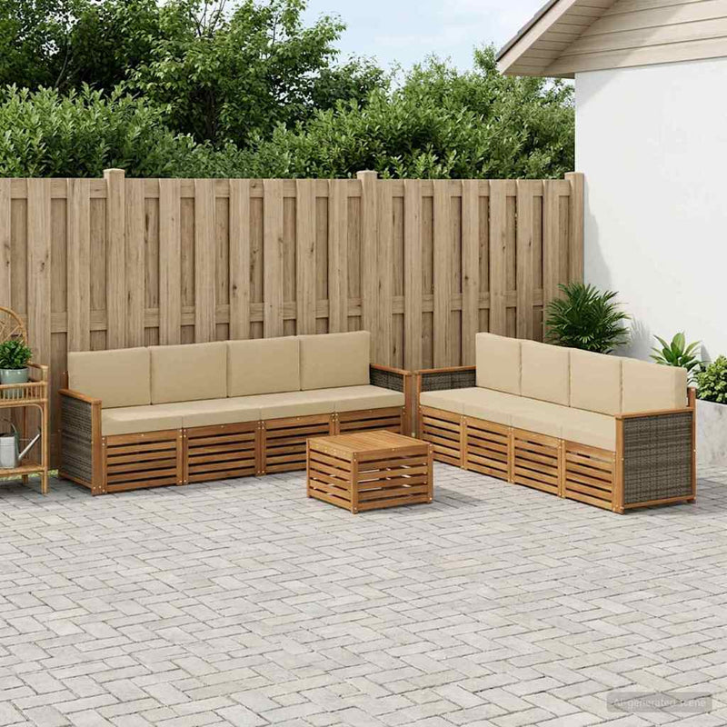 Set de canapele de exterior 9 buc. Natural și Bej