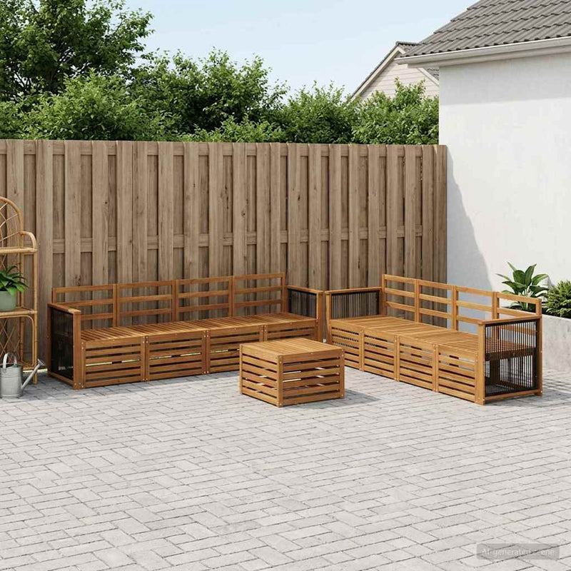 Set de canapele de exterior 9 buc. natural