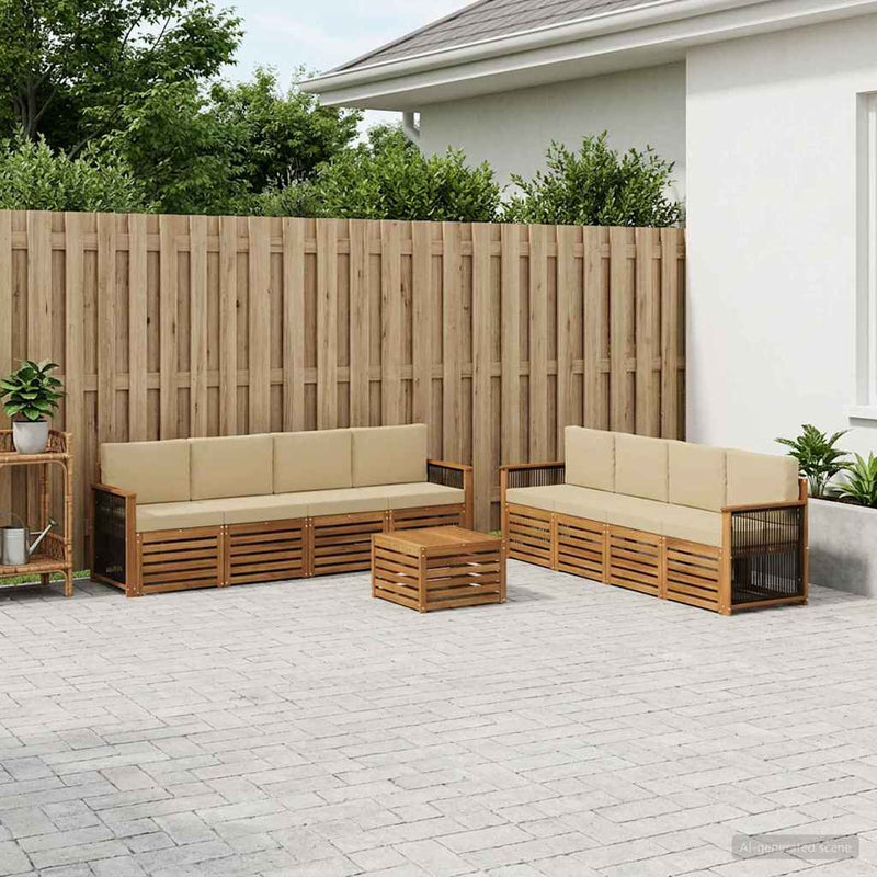 Set de canapele de exterior 9 buc. Natural și Bej