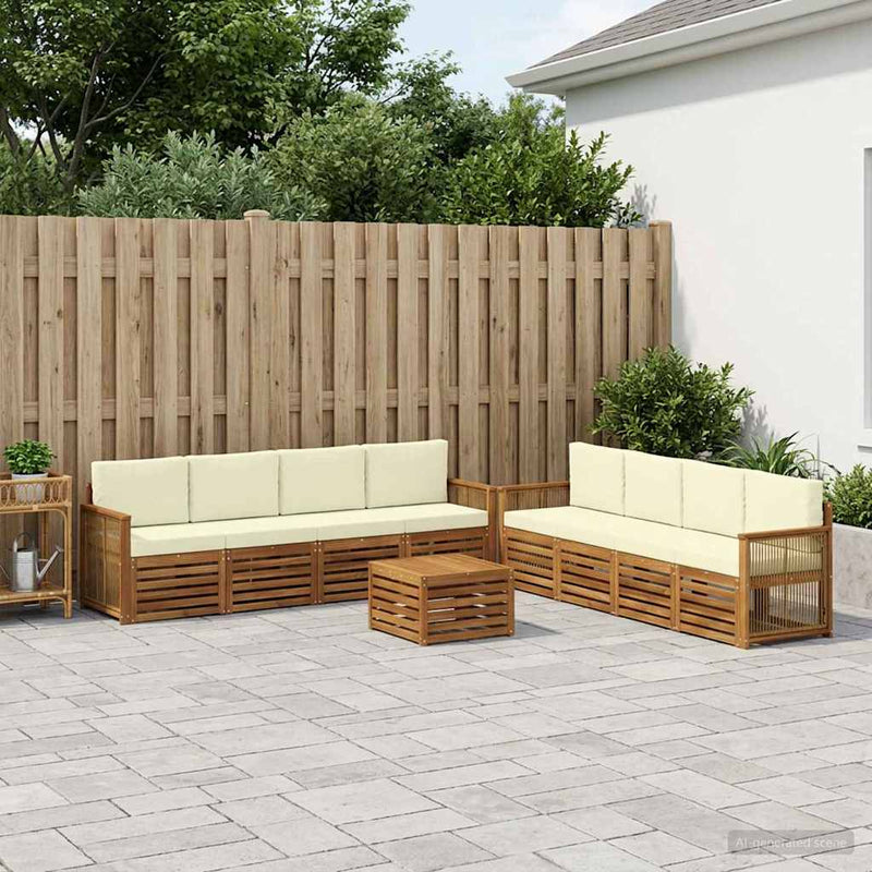 Set de canapele de exterior 9 buc. Natural și Crem