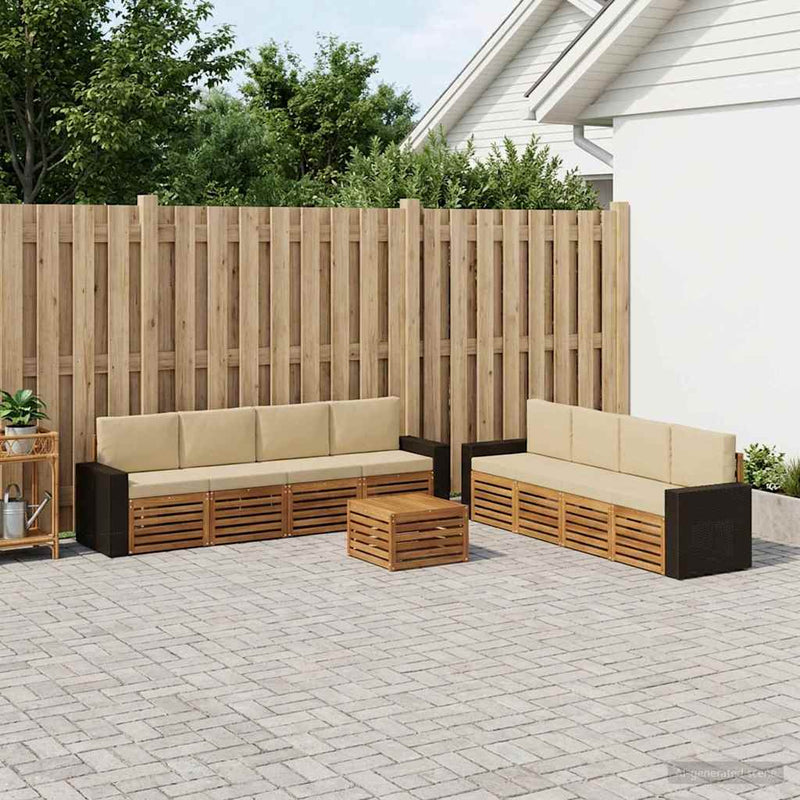 Set de canapele de exterior 9 buc. Natural și Bej