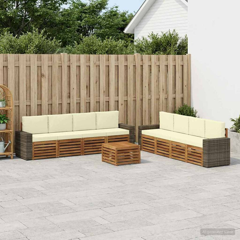 Set de canapele de exterior 9 buc. Natural și Crem