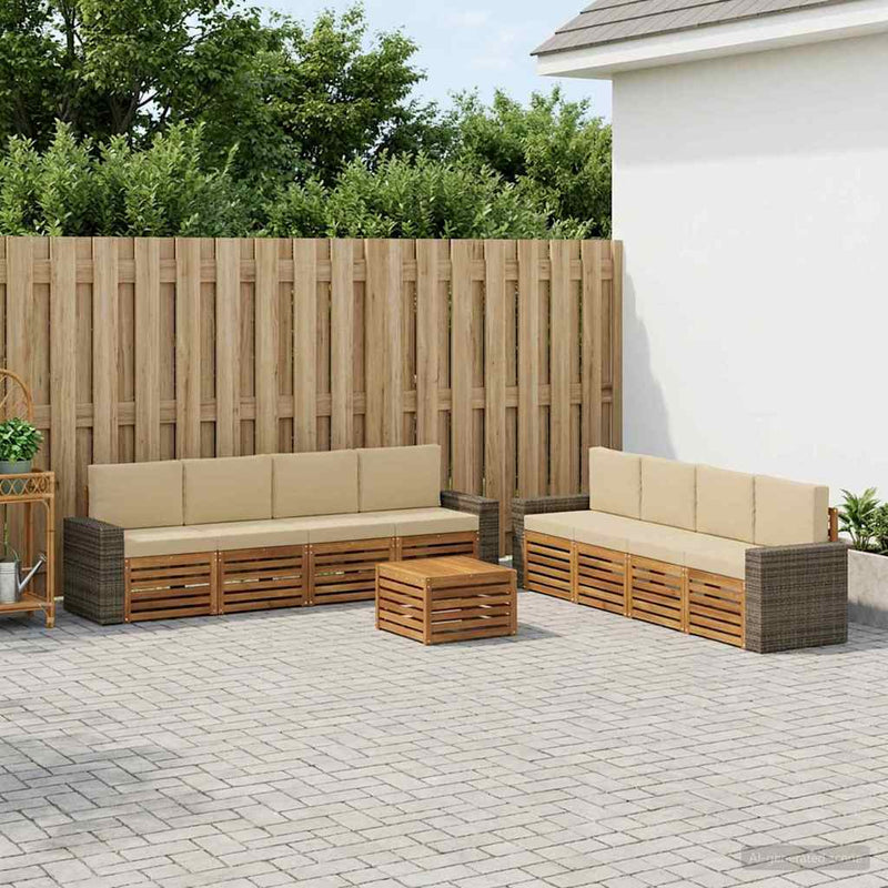 Set de canapele de exterior 9 buc. Natural și Bej