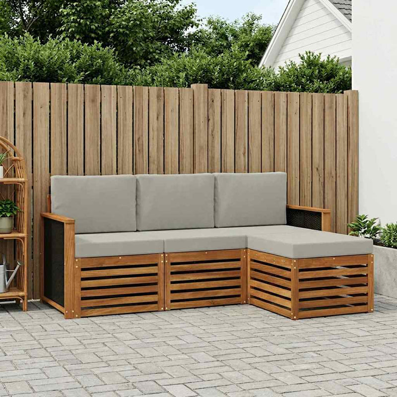 Set de canapele de exterior 4 buc. Natural și gri deschis