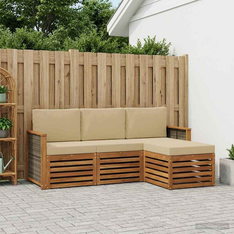 Set de canapele de exterior 4 buc. Natural și Bej