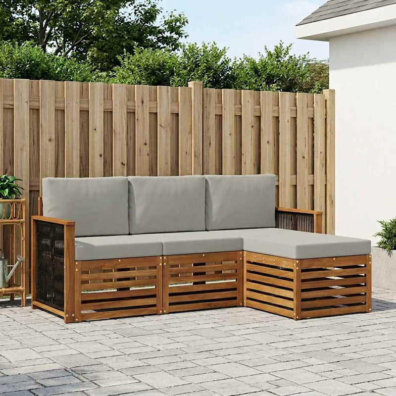 Set de canapele de exterior 4 buc. Natural și gri deschis