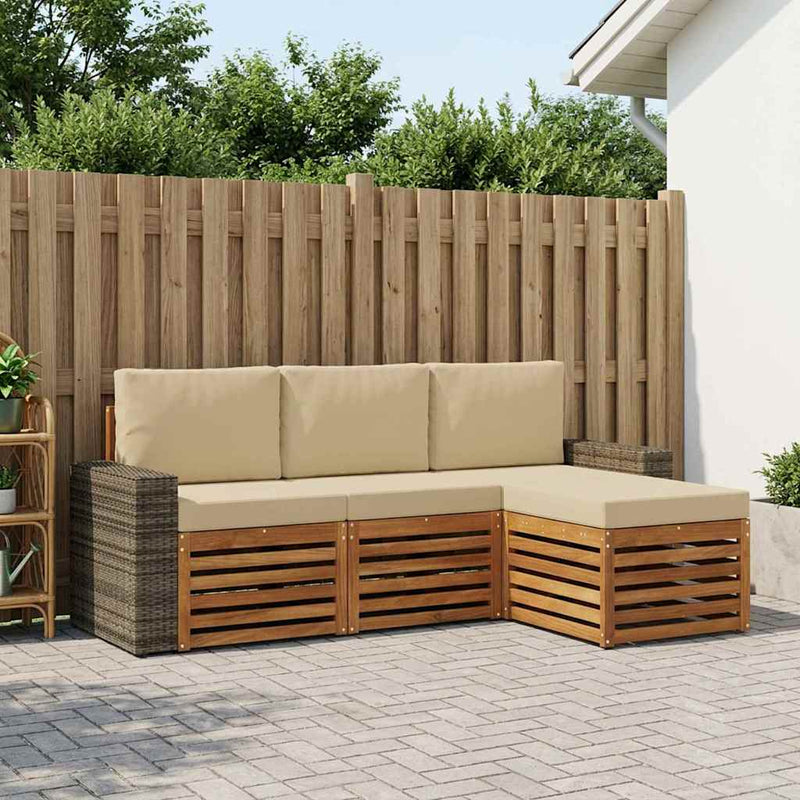 Set de canapele de exterior 4 buc. Natural și Bej