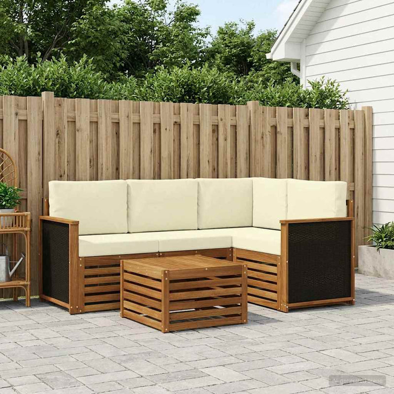 Set de canapele de exterior 5 buc. Natural și Crem Poliester