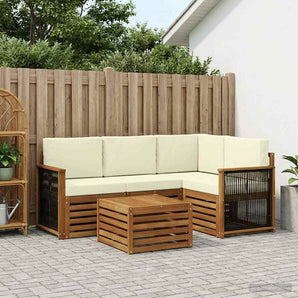Set de canapele de exterior 5 buc. Natural și Crem Poliester
