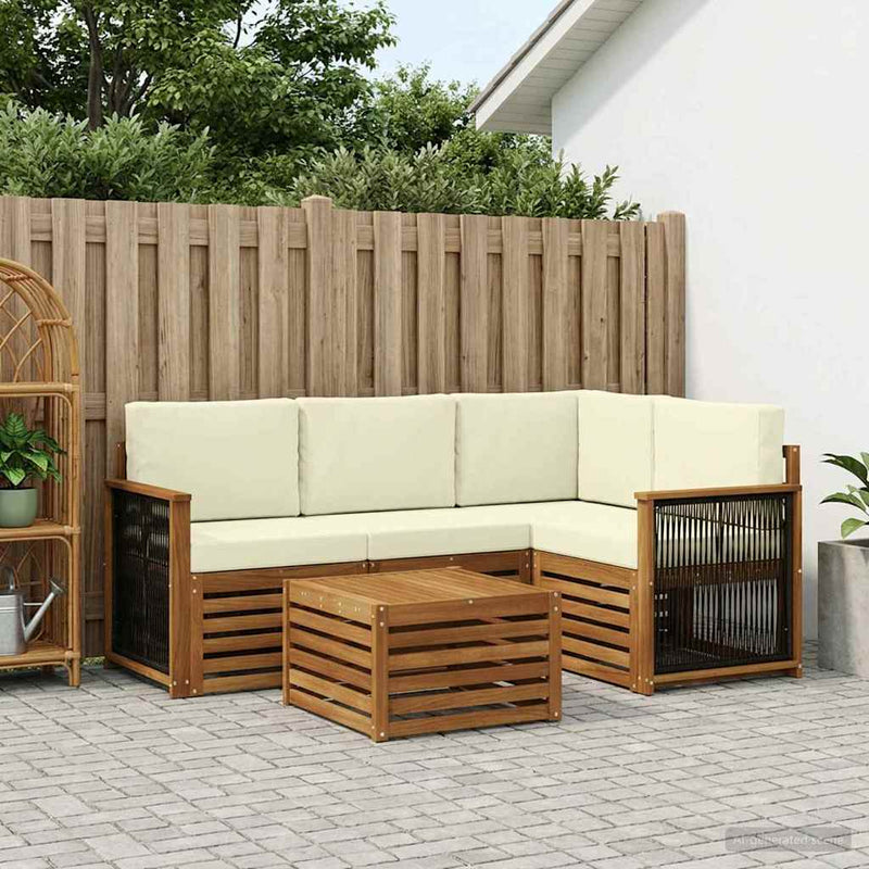 Set de canapele de exterior 5 buc. Natural și Crem Poliester