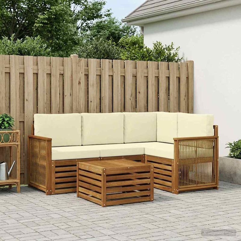 Set de canapele de exterior 5 buc. Natural și Crem Poliester
