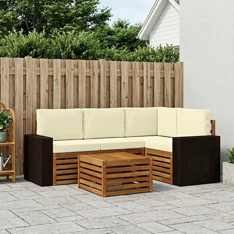 Set de canapele de exterior 5 buc. Natural și Crem Poliester