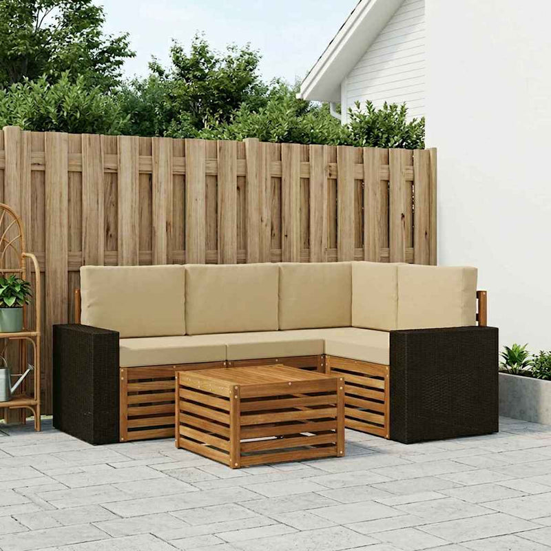 Set de canapele de exterior 5 buc. Natural și Bej Poliester