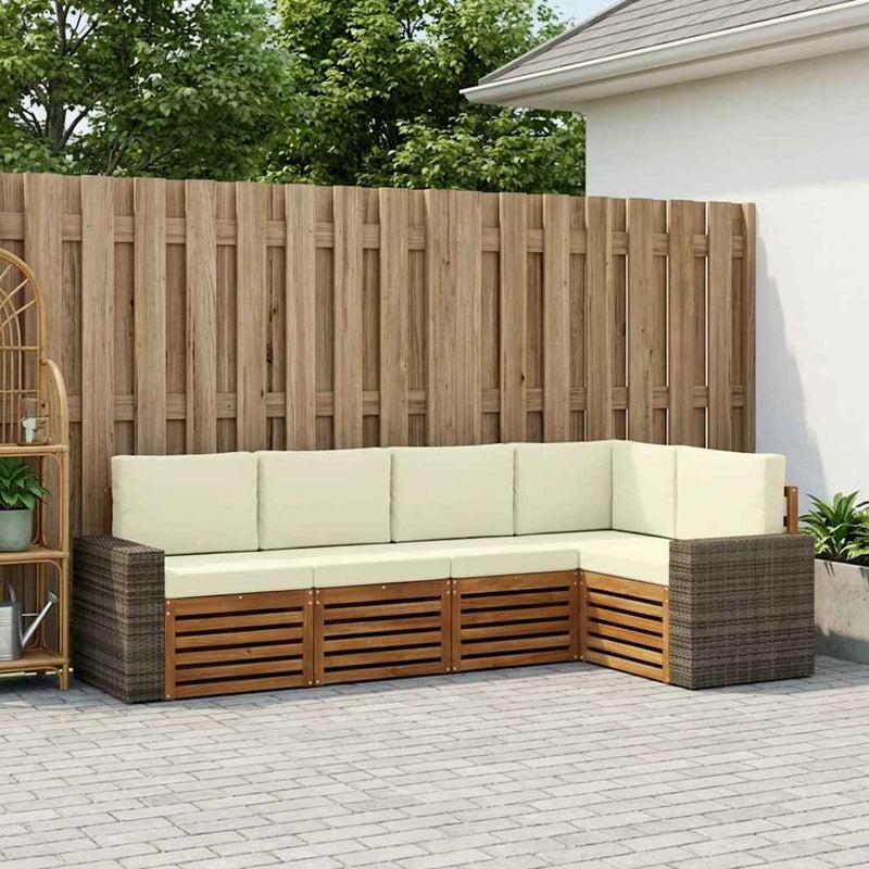 Set de canapele de exterior 5 buc. Natural și Crem Poliester