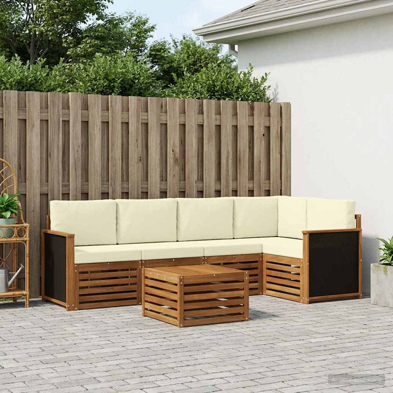 Set de canapele de exterior 5 buc. Natural și Crem