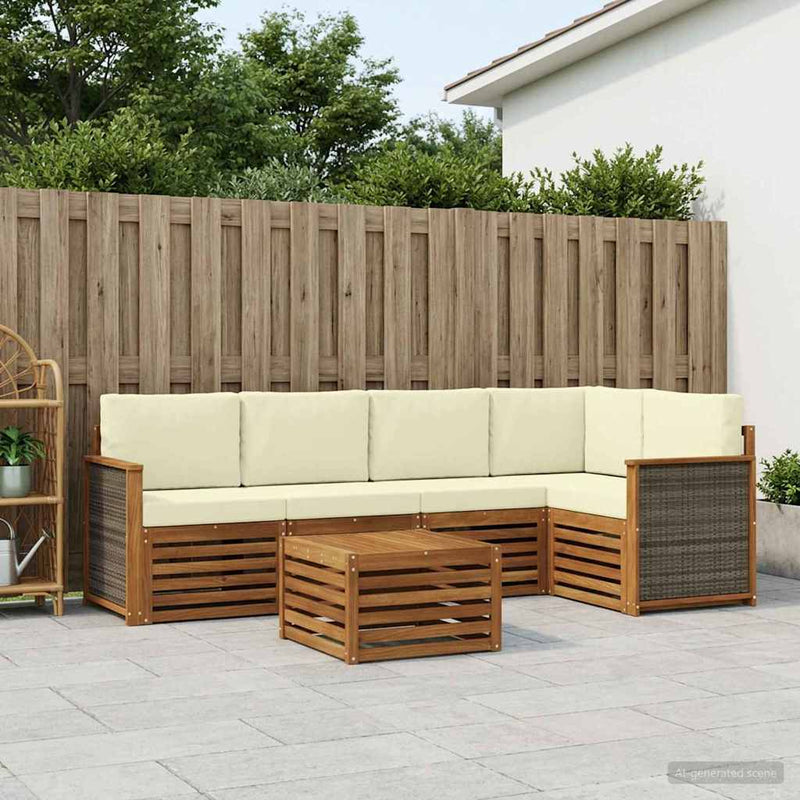 Set de canapele de exterior 5 buc. Natural și Crem