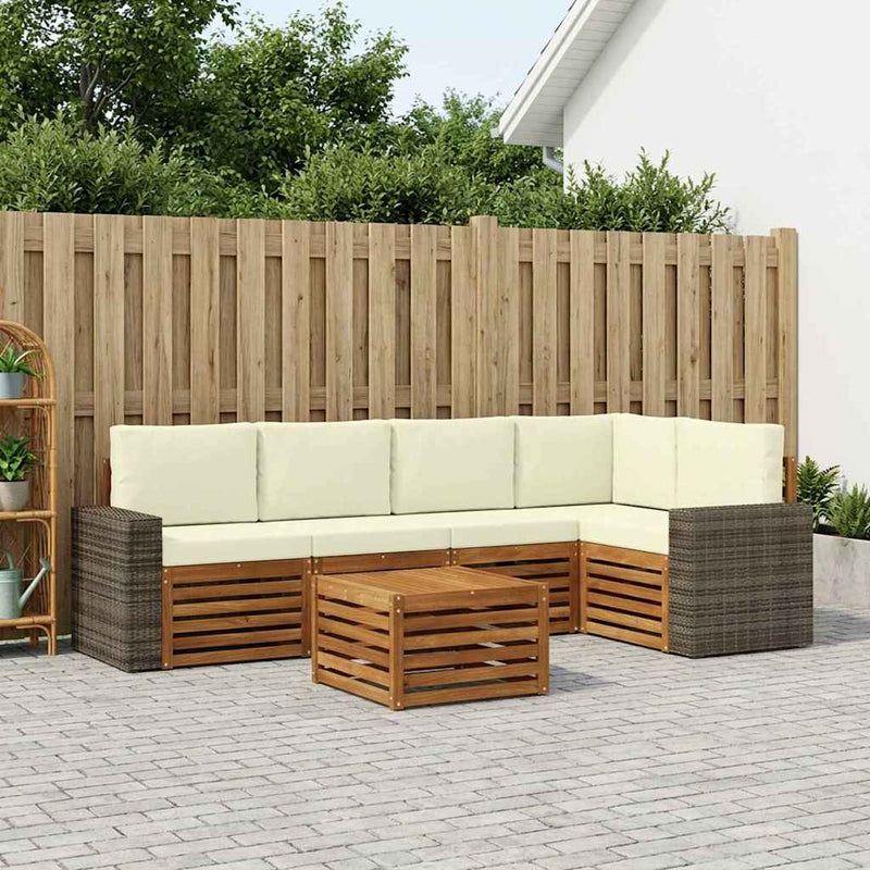 Set de canapele de exterior 6 buc. Natural și Crem Poliester