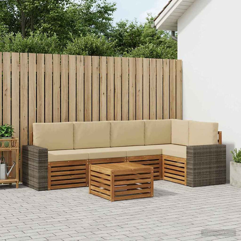 Set de canapele de exterior 6 buc. Natural și Bej Poliester