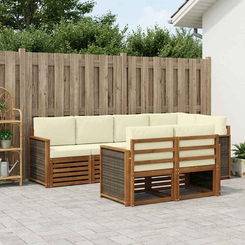 Set de canapele de exterior 6 buc. Natural și Crem
