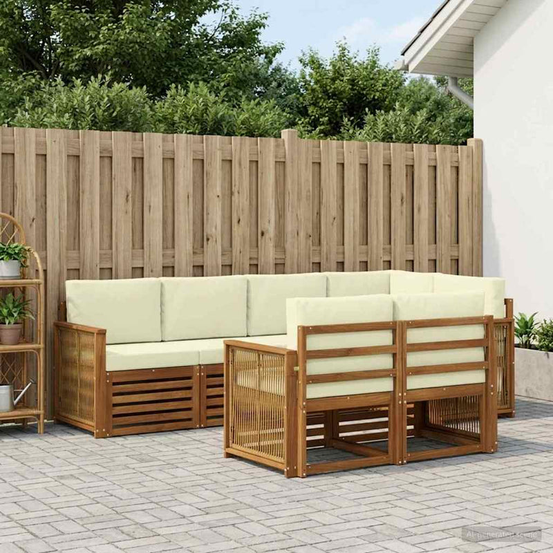 Set de canapele de exterior 6 buc. Natural și Crem