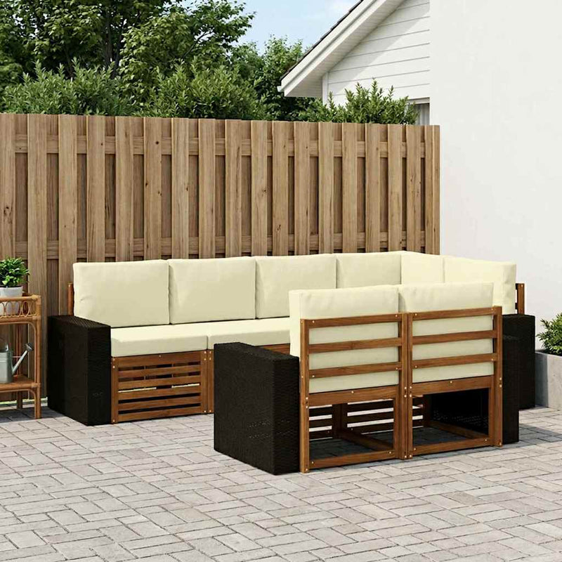 Set de canapele de exterior 7 buc. Natural și Crem Poliester