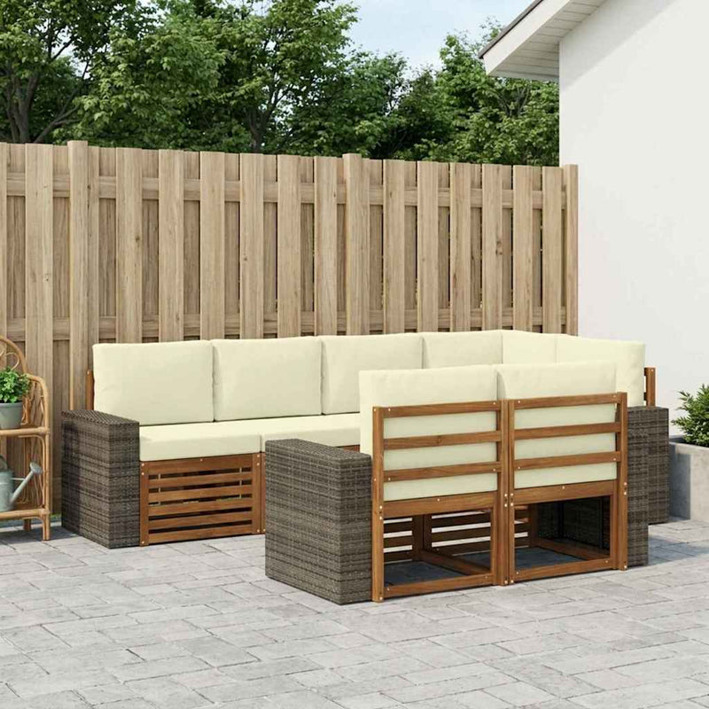 Set de canapele de exterior 7 buc. Natural și Crem Poliester