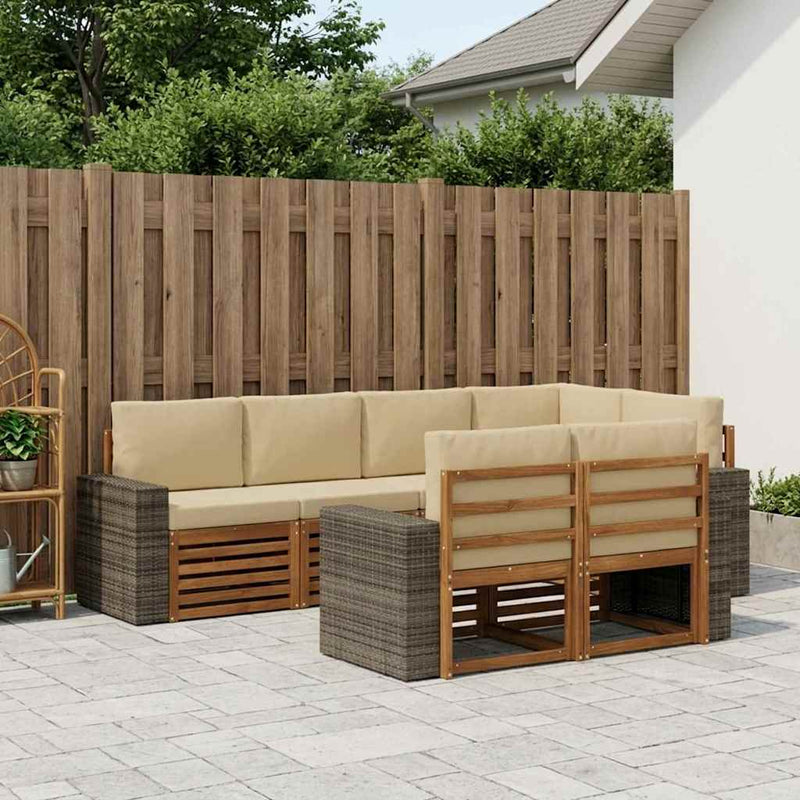 Set de canapele de exterior 7 buc. Natural și Bej Poliester