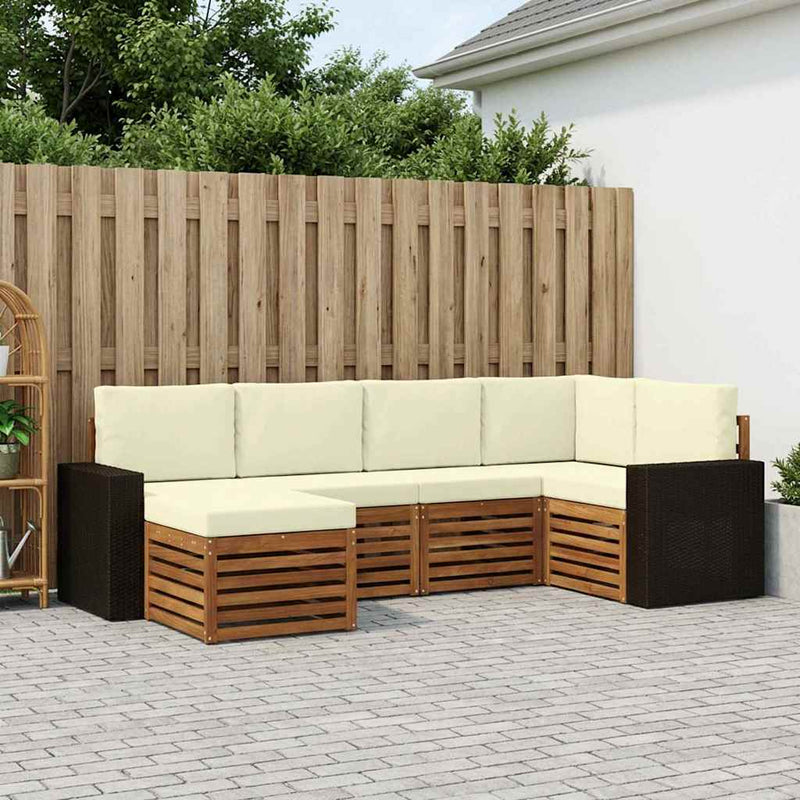 Set de canapele de exterior 6 buc. Natural și Crem Poliester