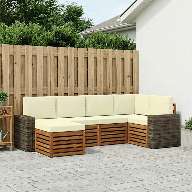 Set de canapele de exterior 6 buc. Natural și Crem Poliester
