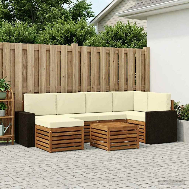 Set de canapele de exterior 7 buc. Natural și Crem Poliester