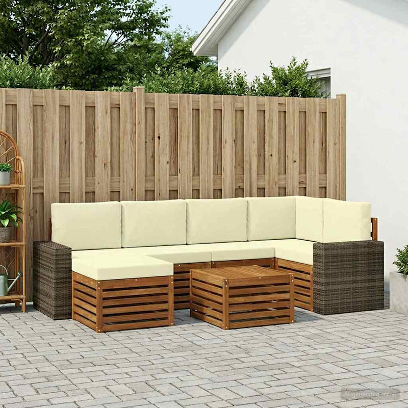 Set de canapele de exterior 7 buc. Natural și Crem Poliester
