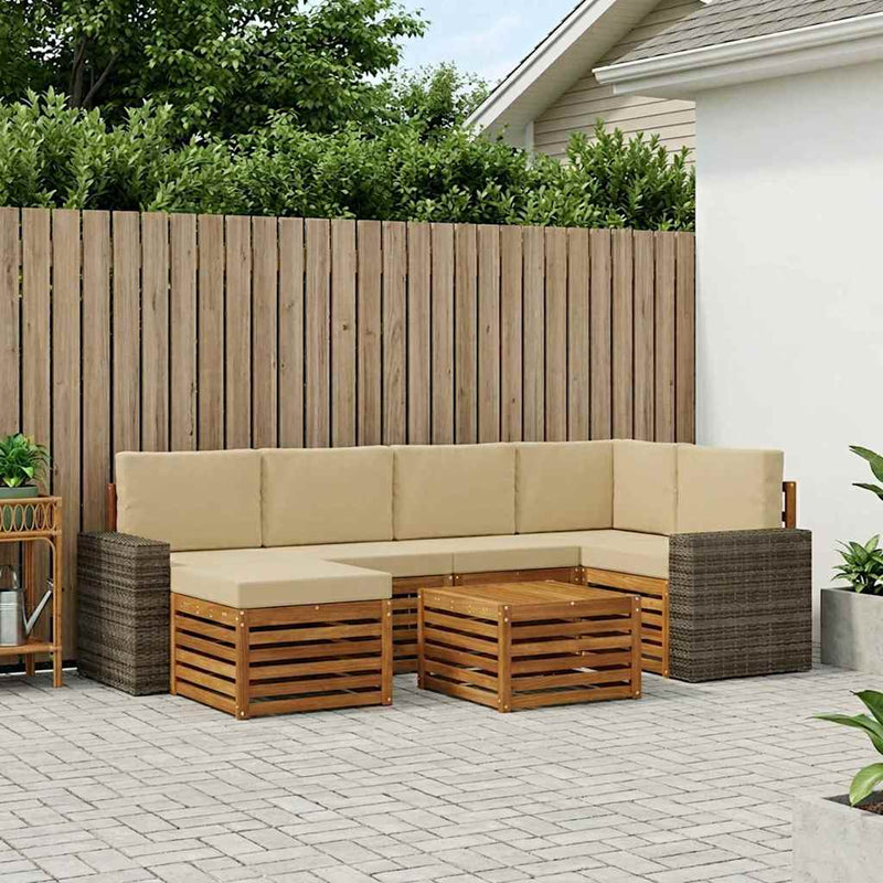 Set de canapele de exterior 7 buc. Natural și Bej Poliester