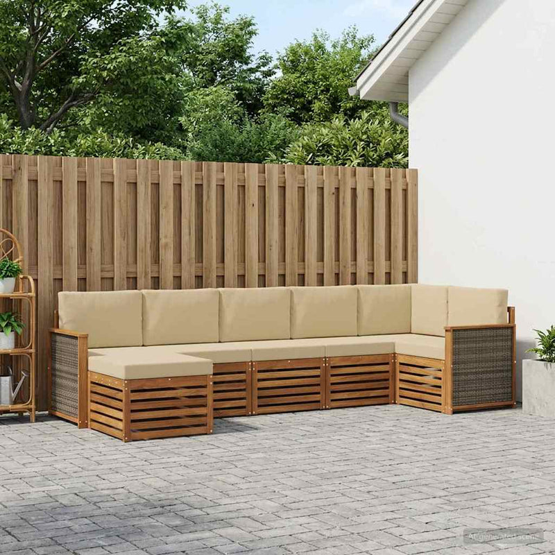 Set de canapele de exterior 6 buc. natural