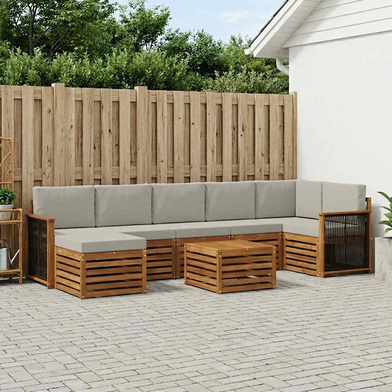 Set de canapele de exterior 7 buc. Natural și gri deschis
