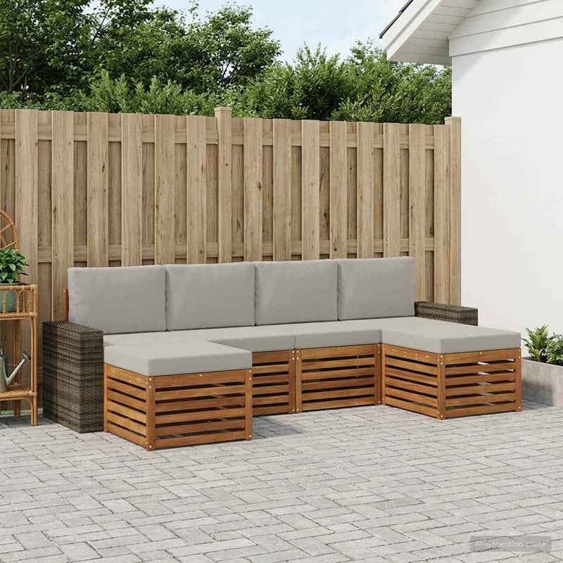 Set de canapele de exterior 6 buc. Natural și gri deschis