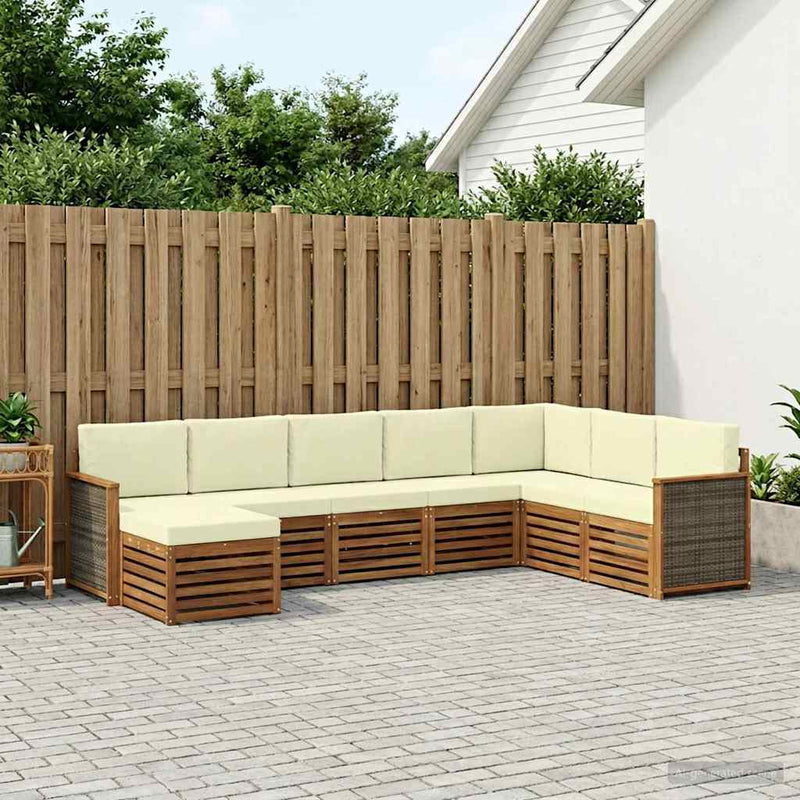 Set de canapele de exterior 6 buc. Natural și Crem