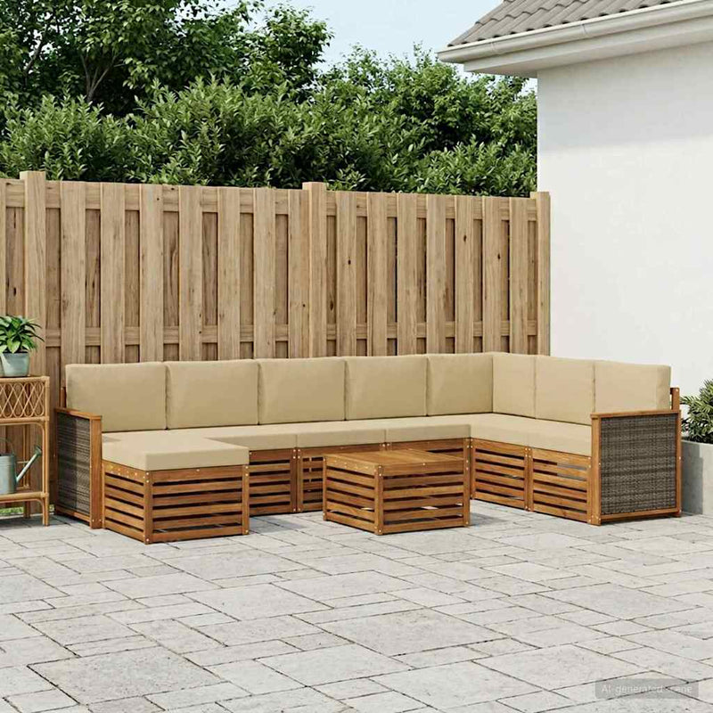 Set de canapele de exterior 7 buc. natural
