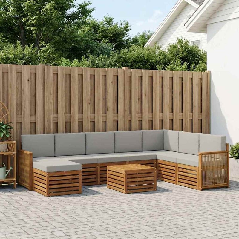 Set de canapele de exterior 7 buc. Natural și gri deschis