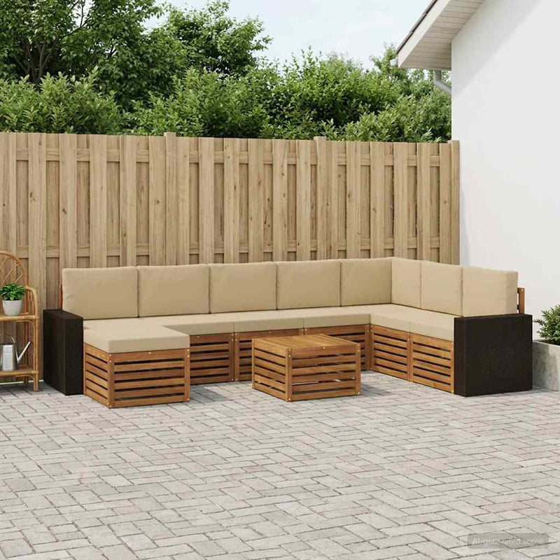 Set de canapele de exterior 9 buc. Natural și Bej