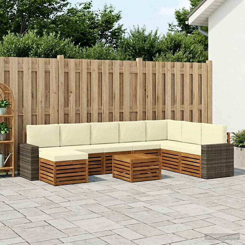 Set de canapele de exterior 9 buc. Natural și Crem