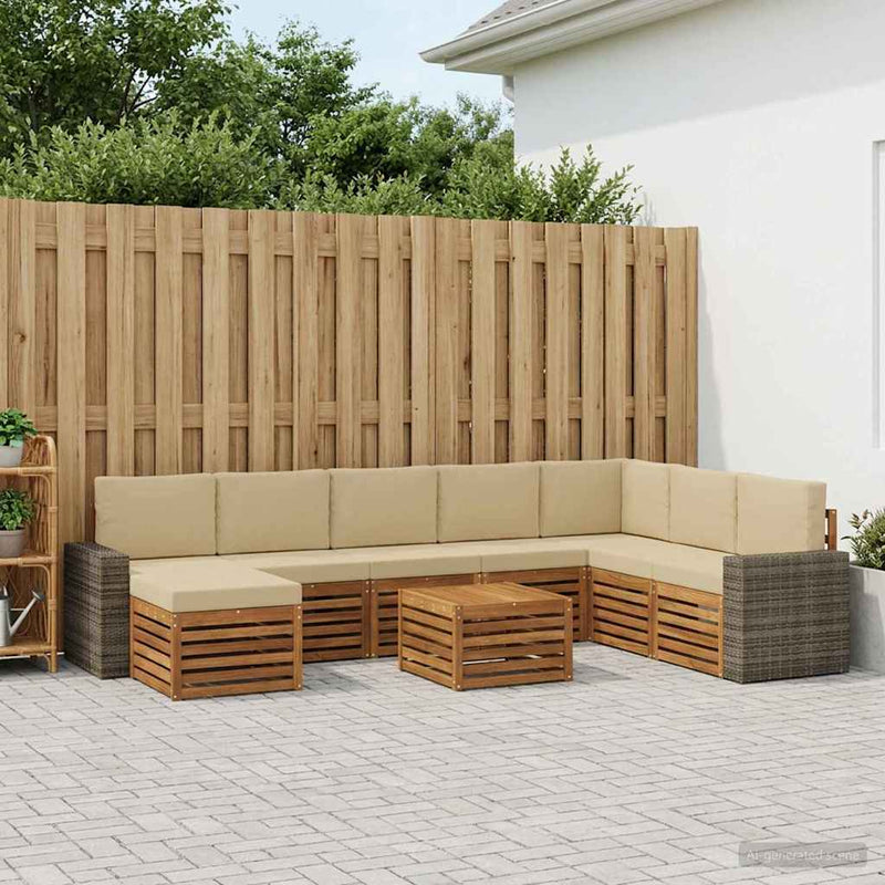 Set de canapele de exterior 9 buc. Natural și Bej