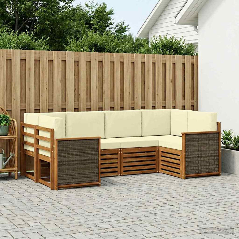 Set de canapele de exterior 5 buc. Natural și Crem