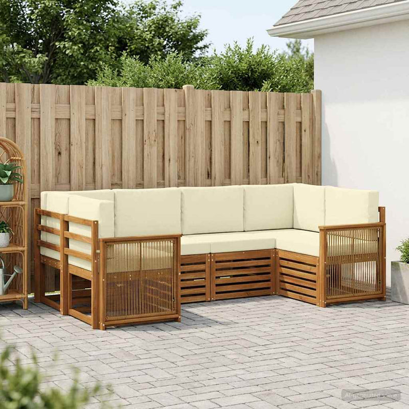Set de canapele de exterior 5 buc. Natural și Crem