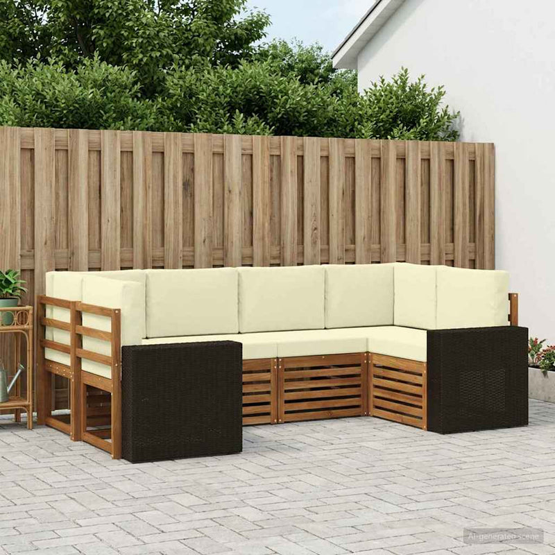 Set de canapele de exterior 6 buc. Natural și Crem Poliester