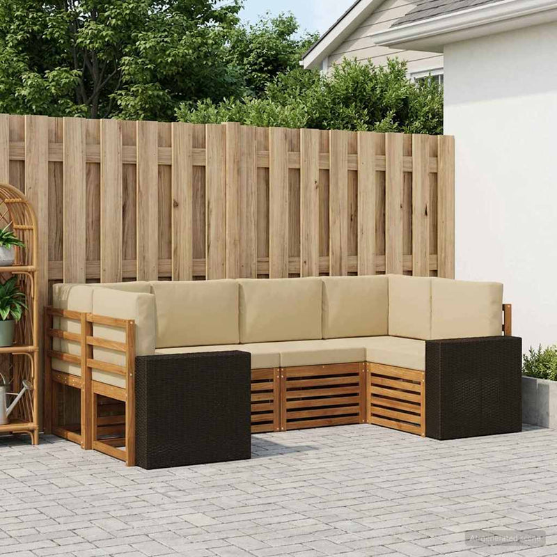 Set de canapele de exterior 6 buc. Natural și Bej Poliester