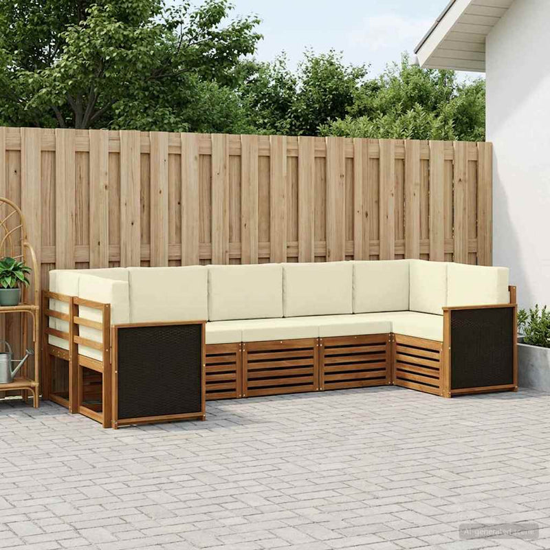 Set de canapele de exterior 6 buc. Natural și Crem