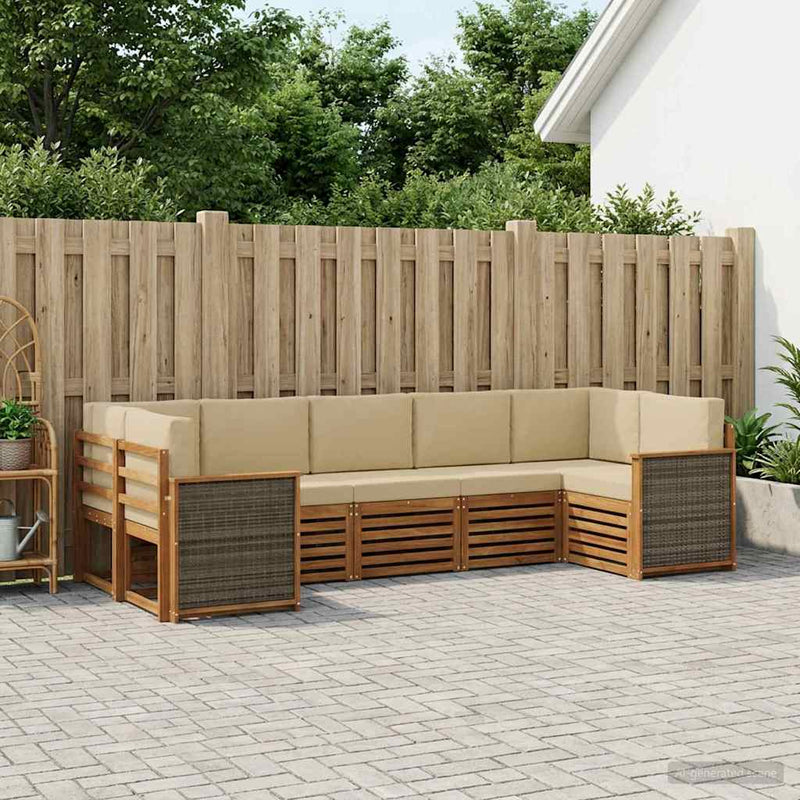 Set de canapele de exterior 6 buc. natural