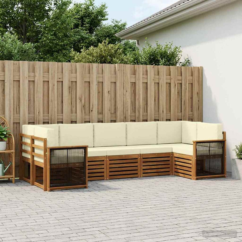 Set de canapele de exterior 6 buc. Natural și Crem