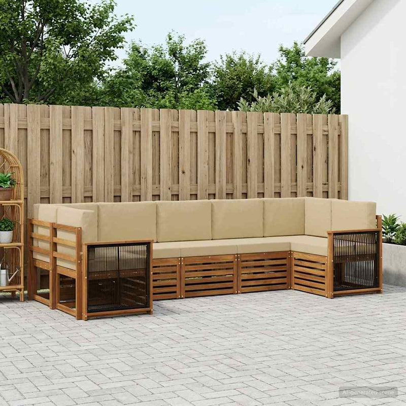 Set de canapele de exterior 6 buc. natural