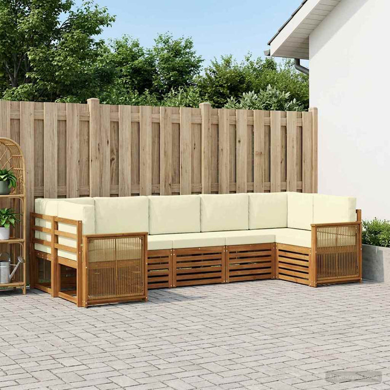 Set de canapele de exterior 6 buc. Natural și Crem